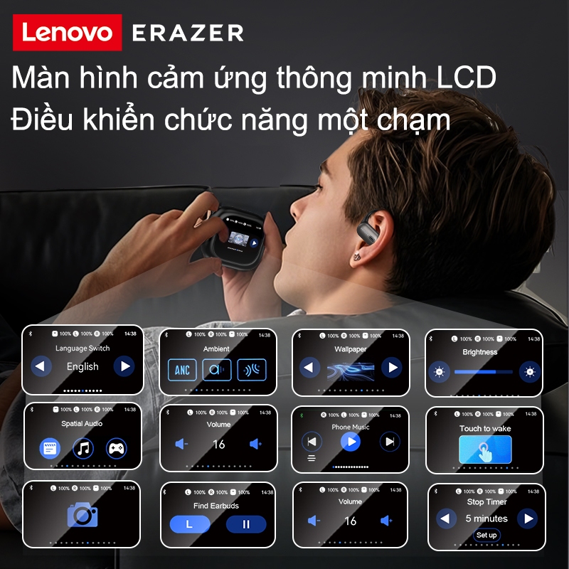 Tai nghe dịch thuật Lenovo ERAZER XF38 AI Tai nghe không dây LED Bluetooth 5.4 AI Tai nghe dịch thuật thời gian thực IPX7 Tai nghe nhét tai chống nước Chất lượng âm thanh HIFI | BigBuy360 - bigbuy360.vn