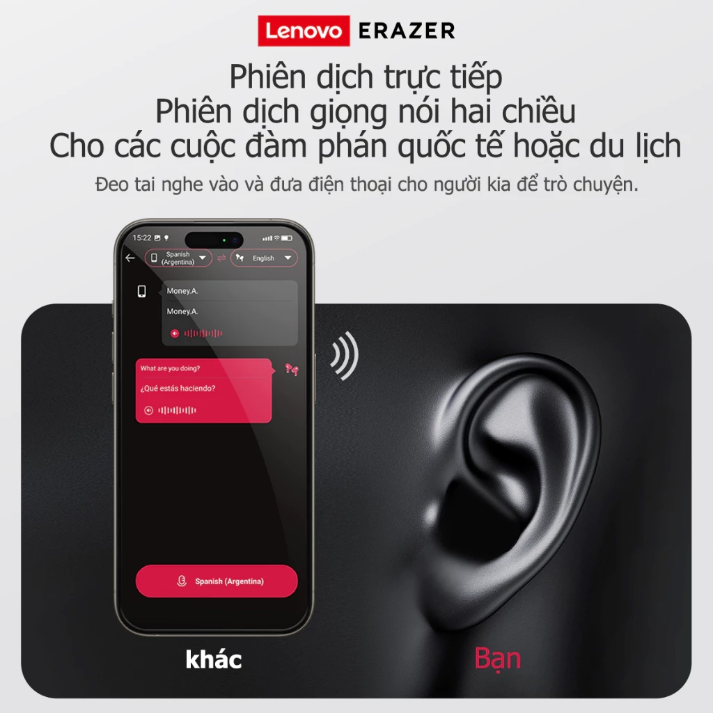 Tai nghe Bluetooth Lenovo ERAZER X8 Al Dịch thuật thông minh thời gian thực Tai nghe Bluetooth không dây 5.4 OWS Tai nghe thể thao dẫn điện xương Cảm ứng Tai nghe chất lượng âm thanh HiFi | BigBuy360 - bigbuy360.vn