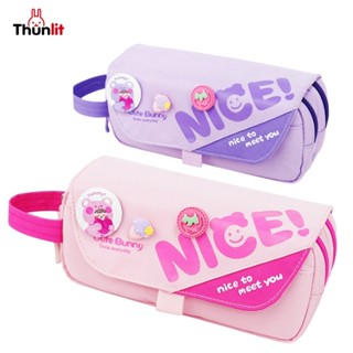  Hộp đựng bút chì dễ thương Thunlit có huy hiệu Teen Girls Học sinh Hồng Tím Dung tích lớn Túi đựng bút gấu hoạt hình có tay cầm 