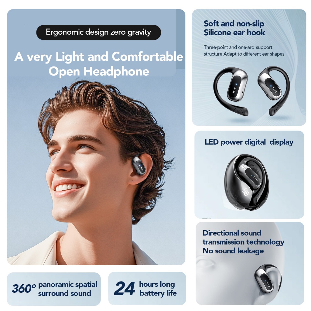 HTC NE21 AI tai nghe dịch thuật Tai nghe Bluetooth chống ồn ENC OWS tai nghe không dây dạng hở Tai nghe thể thao chống nước và chống mồ hôi | BigBuy360 - bigbuy360.vn