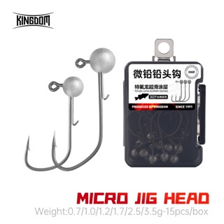 Vương Quốc MICRO Jig Đầu Móc Câu Cá 15 Chiếc Chì Jig Đầu Mồi Mềm Dụ Phụ Kiện Sắc Nét Barb Móc Câu Cá 0.7g 1.0g 1.2g 1.7g 2.5g 3.5g Đầu Chì Móc