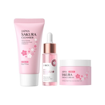 Set mỹ phẩm chăm sóc da LAIKOU gồm sữa rửa mặt 50g serum 17ml kem dưỡng da mặt 25g chiết xuất hoa anh đào Nhật Bản