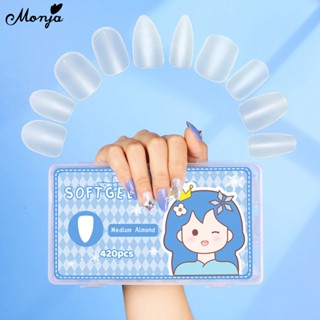 Monja 420 Chiếc Fascile Móng Tay Mờ Ngắn Hạnh Nhân Quan Tài Full Cover Đầu Nhân Tạo Bấm Trên Móng Tay Giả UV Gel Nối Dài DIY Dụng Cụ Làm Móng Tay