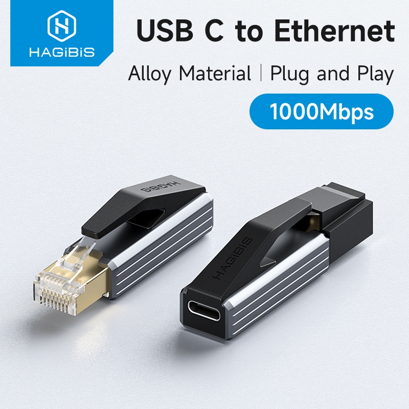HAGiBiS USB-C sang Ethernet Bộ chuyển đổi 1000Mbps Gigabit USB C Nữ sang RJ45 Nam Bộ chuyển đổi mạng