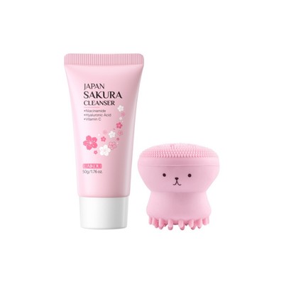 Sữa rửa mặt LAIKOU Sakura 50g làm sạch sâu + Cọ bạch tuộc