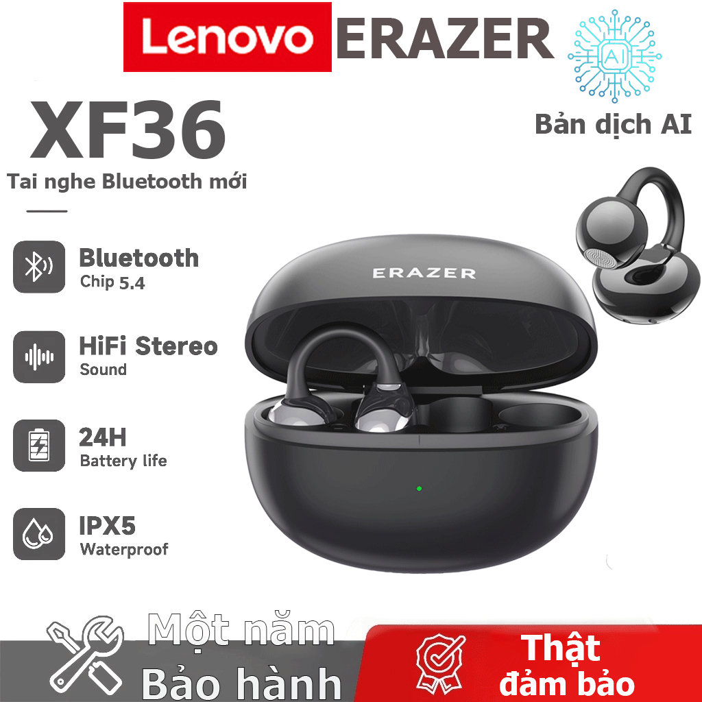 [Bảo hành 1 năm] Tai nghe Bluetooth Lenovo ERAZER XF36 AI Dịch thuật thời gian thực Cuộc gọi HD Chất lượng âm thanh HiFi Độ trễ thấp 135 ngôn ngữ Dịch tai nghe không dây Cuộc sống chống nước IPX5 | BigBuy360 - bigbuy360.vn