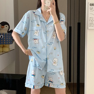 Bộ Đồ Ngủ Tay Ngắn Mùa Hè Nữ Dễ Thương Đơn Giản Mặc Ở Nhà