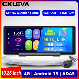  EKLEVA Android 13 4G Car Dash Cam DVR Ghi Bảng Điều Khiển 10.26 "Wifi GPS Điều Hướng 4 + 64GB   2 + 32GB DVR Xe Ô Tô Camera Gương Chiếu Hậu Dashcam 