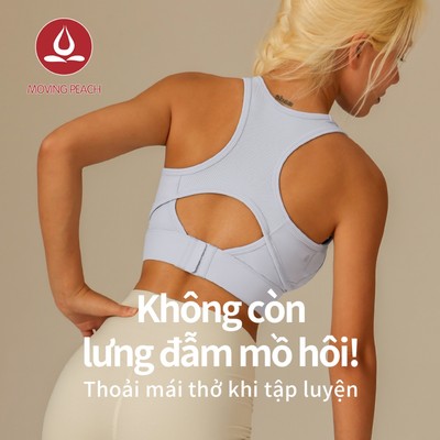 MOVING PEACH Áo ngực thể thao nữ Hỗ trợ vừa Áo ngực chạy bộ chống sốc Thoải mái thoáng khí Áo ngực cố định Cốc có móc sau Yoga Phòng tập thể dục Khiêu vũ Mặc hàng ngày BBW