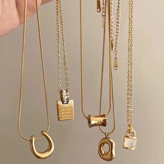 Vàng Titan thép không phai màu áo len dây chuyền nữ xa xỉ cao cấp cảm giác khí chất dài mặt dây chuyền dây chuyền phụ kiện