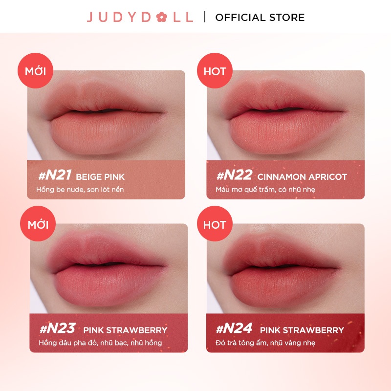 [MỚI] Son Đầu Bông JUDYDOLL Matte Lip Cream Son kem Mịn lì Mờ vân môi Chuẩn màu Lâu trôi 2,6ml | BigBuy360 - bigbuy360.vn