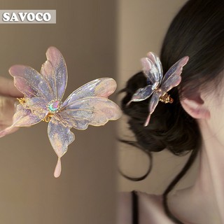  SAVOCO Vintage Tím Bướm Tóc Nhẹ Nhàng Tua Rua Kẹp Tóc Cho Nữ Phụ Kiện Tóc SC205 