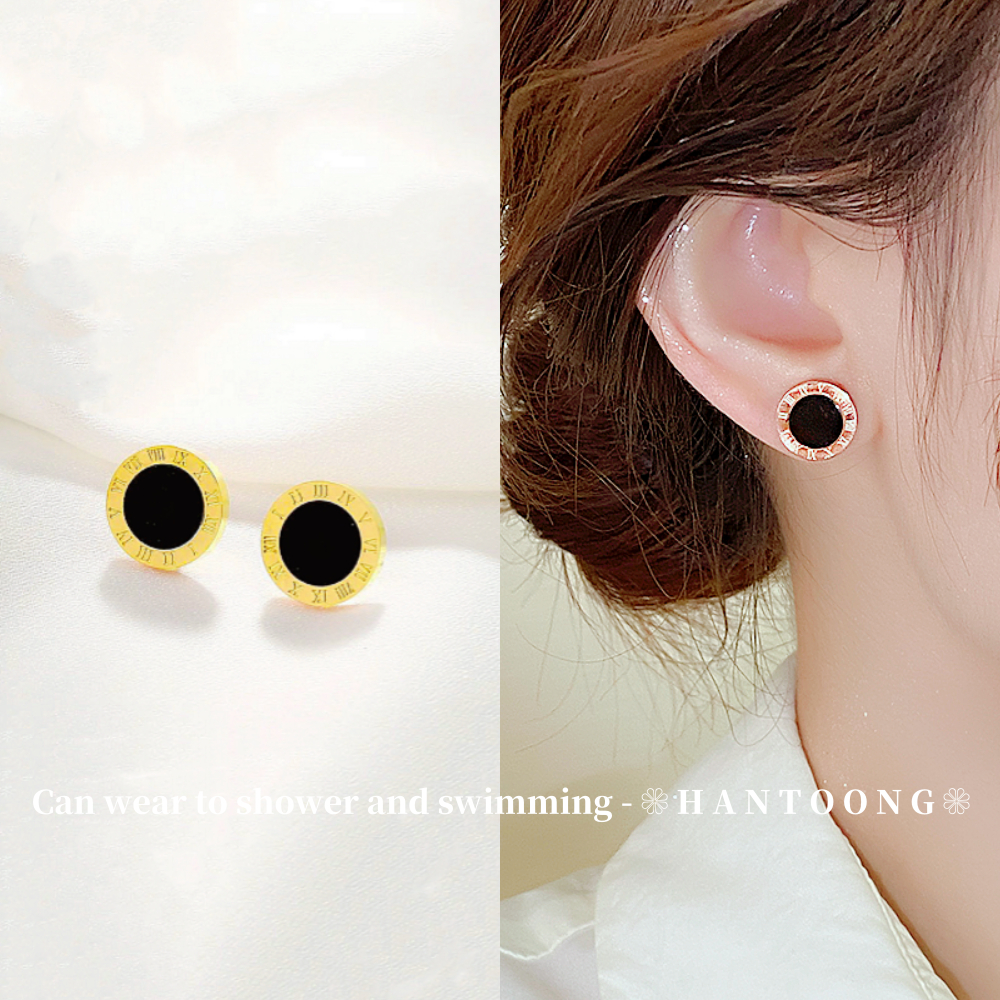 Bông tai số La Mã nguyên bản Bang Titanium Bông tai nữ Bông tai thép không gỉ 18K