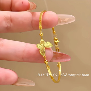 Vòng tay titan cao cấp không gỉ mạ vàng 18k thiết kế hình bướm lấp lánh thời trang dành cho nữ
