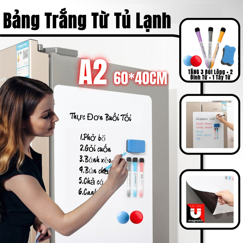 Bảng trắng xóa từ tính linh hoạt 60x42cm cho tủ lạnh, bảng trắng lập kế hoạch lịch trống, bảng trắng lịch trình hàng ngày cho văn phòng nhà bếp gia đình (kích thước A2/A3/A4/A5)​