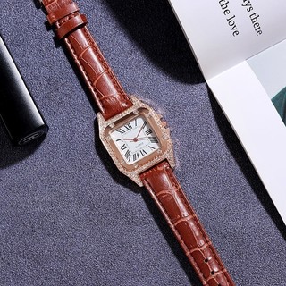 Đồng hồ analog thạch anh nữ dây da đính hạt đá