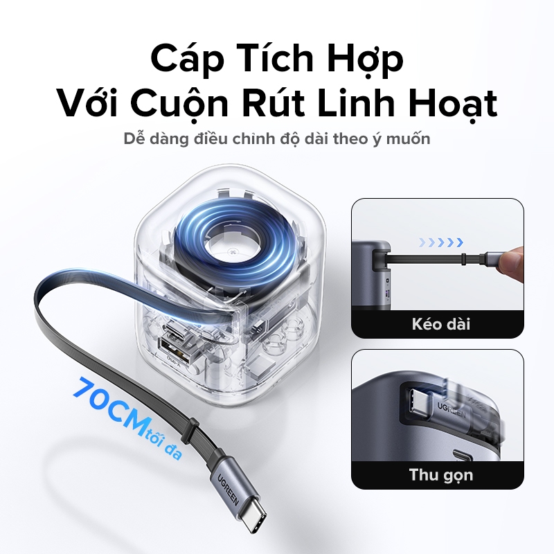 [Nexode] Bộ sạc GaN UGREEN 45W USB-C * 2 / USB-A * 1 / 3 cổng Sạc nhanh Nexode GaN với cáp USB C có thể thu vào 75cm cho IPhone 16 / 15 / 14 / 13 Xiaomi 15 / 14Pro Samsung Galaxy S25 / | BigBuy360 - bigbuy360.vn