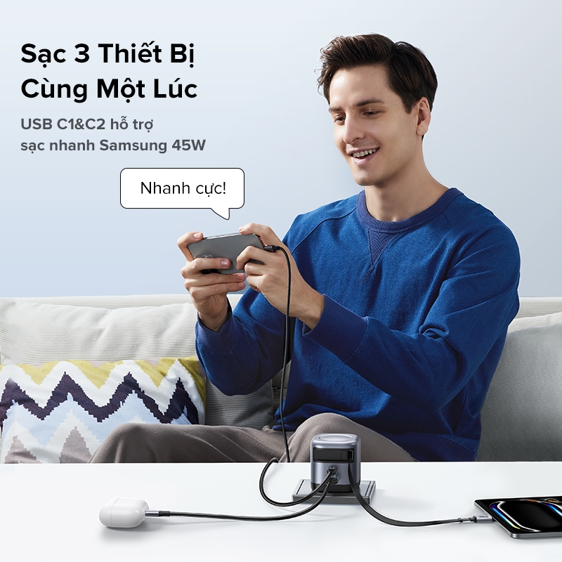[Nexode] Bộ sạc GaN UGREEN 45W USB-C * 2 / USB-A * 1 / 3 cổng Sạc nhanh Nexode GaN với cáp USB C có thể thu vào 75cm cho IPhone 16 / 15 / 14 / 13 Xiaomi 15 / 14Pro Samsung Galaxy S25 / | BigBuy360 - bigbuy360.vn
