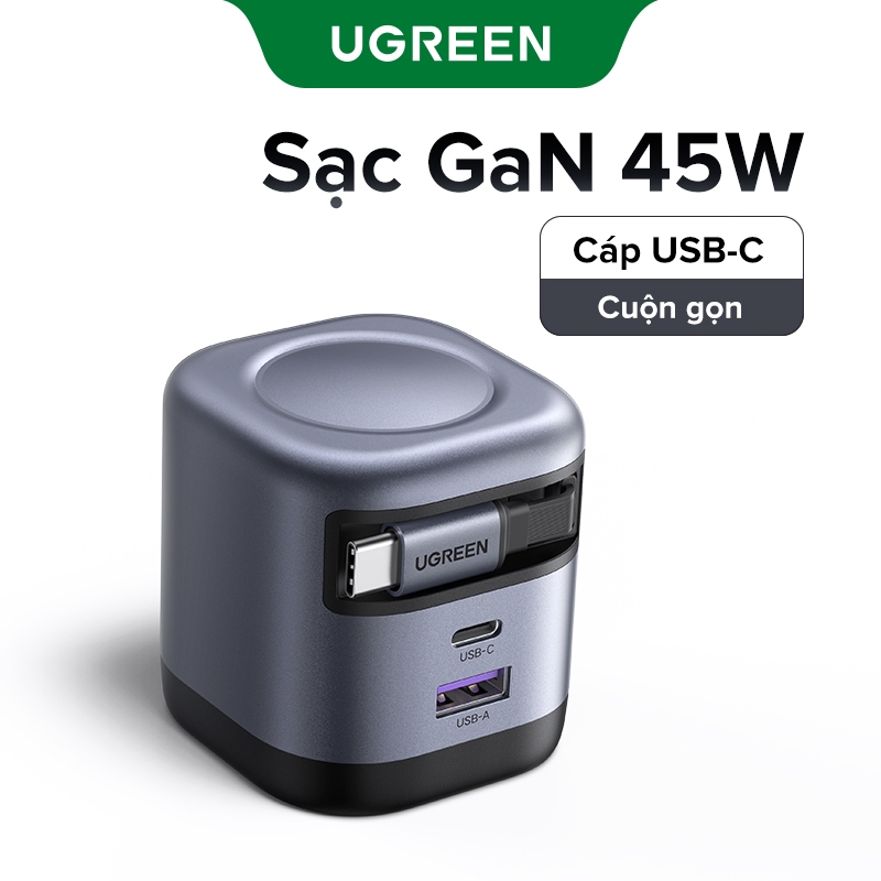 [Nexode] Bộ sạc GaN UGREEN 45W USB-C * 2 / USB-A * 1 / 3 cổng Sạc nhanh Nexode GaN với cáp USB C có thể thu vào 75cm cho IPhone 16 / 15 / 14 / 13 Xiaomi 15 / 14Pro Samsung Galaxy S25 /