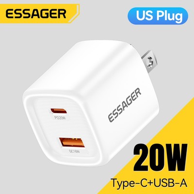 Essager PD 20W USB C + Type C Sạc nhanh Bộ sạc nhanh Bộ chuyển đổi phích cắm tường