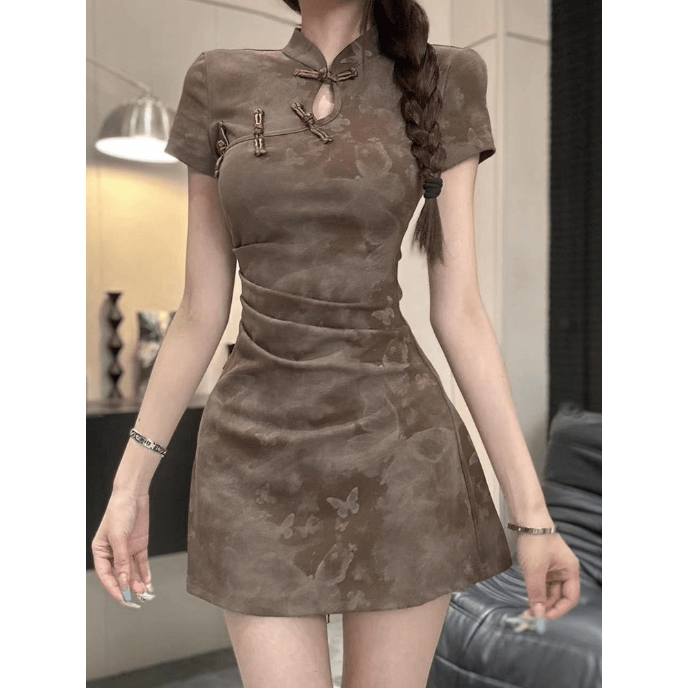 U Gonna S Dress Nữ Cải Tiến Sườn Xám Hiện Đại Tay Ngắn Gợi Cảm Trên Đầu Gối Cổ Trung Quốc Thời Trang Thanh Lịch Chữ A 2025 Co Giãn Bữa Tối Đảng Hoa | BigBuy360 - bigbuy360.vn