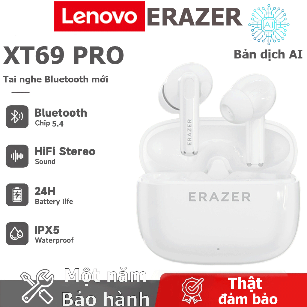 Tai nghe dịch thuật Lenovo ER AZER XT69 PRO Tai nghe Bluetooth không dây có bản dịch AI thời gian thực 134 ngôn ngữ Tai nghe nhét tai khử tiếng ồnTWS | BigBuy360 - bigbuy360.vn