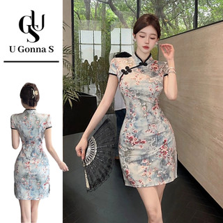 Đầm Nữ Cải Tiến Sườn Xám Hiện Đại Tay Ngắn Gợi Cảm Trên Đầu Gối Cổ Trung Quốc Thời Trang Thanh Lịch Bodycon 2025 Co Giãn Tiệc tối Hoa