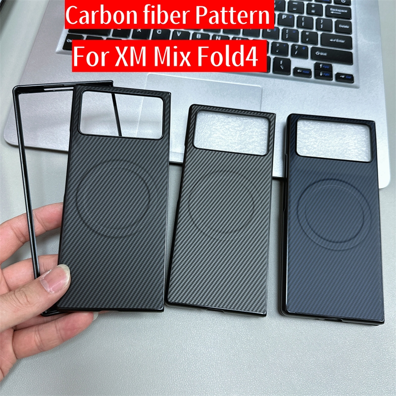Tương Thích Cho Xiaomi Mix Fold 4 3 2 Flip Case Siêu Mỏng Họa Tiết Sợi Carbon Da PU Vỏ Từ Tính