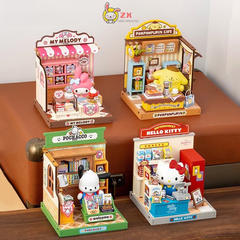 Ruolai Sanrio Gia Đình Dễ Thương Shop Manager Series DIY Cottage Mini Phong Cảnh Mô Hình 3D Quà Tặng