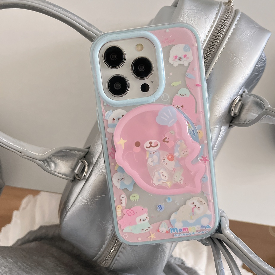 Ốp điện thoại iphone 16 Pro Max 15 Pro Max 14 Pro Max 2 trong 1 Little Dolphin