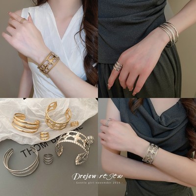 DREJEW Vòng tay mở ba lớp kim loại Châu Âu và Mỹ - Đơn giản và thời trang - Trang sức tay cao cấp