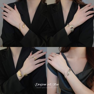 DREZEW Vòng tay mở hình bầu dục bóng kim loại châu Âu và Mỹ cá tính đa năng nhẹ sang trọng trang sức tay cao cấp