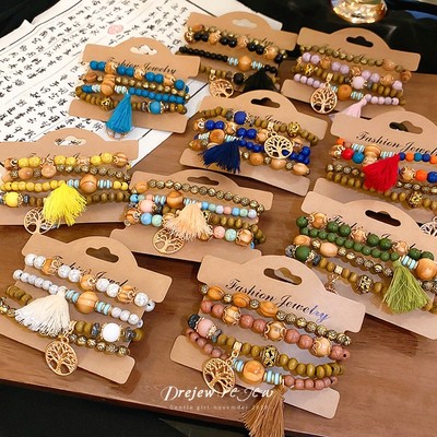 Drejet Vòng tay nhánh hạt tròn nhiều lớp màu trắng dành cho nữ thời trang đơn giản thiết kế thích hợp phụ kiện tay