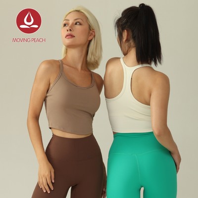 MOVING PEACH Áo crop top Thể Thao Màu Đào Mềm Mại Chống Sốc Có Đệm Khí Tích Hợp Tập yoga Cho Nữ BVI