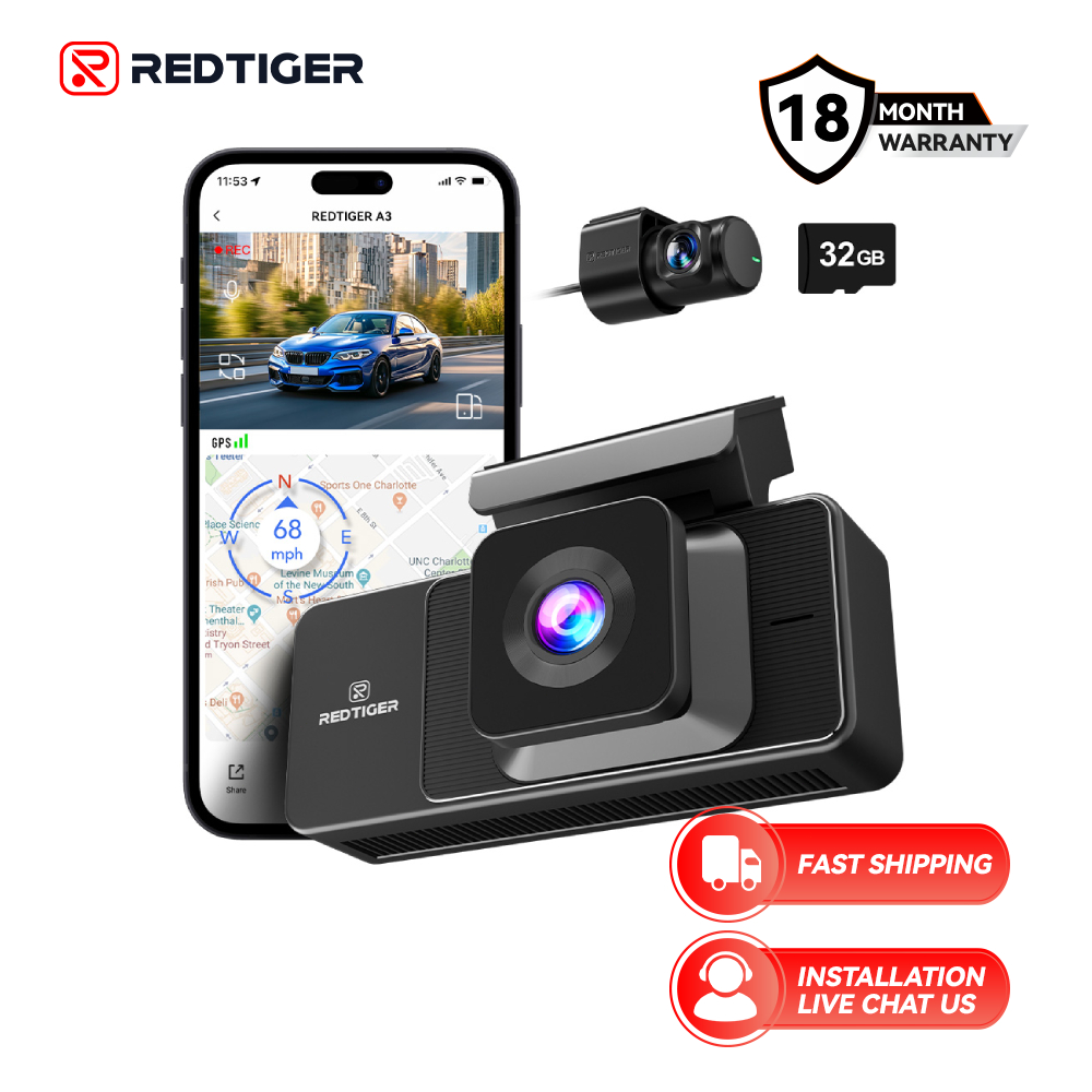 REDTIGER A3 3 Kênh Dash Cam Với Camera Trước 2.5K Wi-Fi IR Night Vision Loop Ghi G-Sensor (Thẻ 32GB 