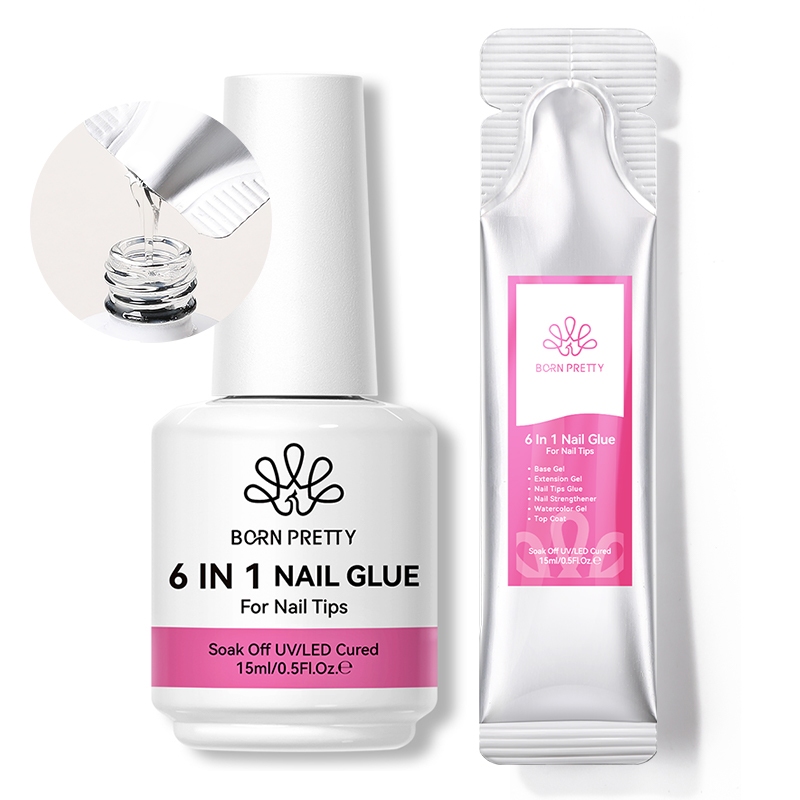 【Local】BORN PRETTY 6 TRONG 1 Keo dán móng tay chắc chắn Gel sơn móng tay Refills Chức năng mở rộng móng tay Độ dày gel Đế cao su Keo kim cương giả 15g