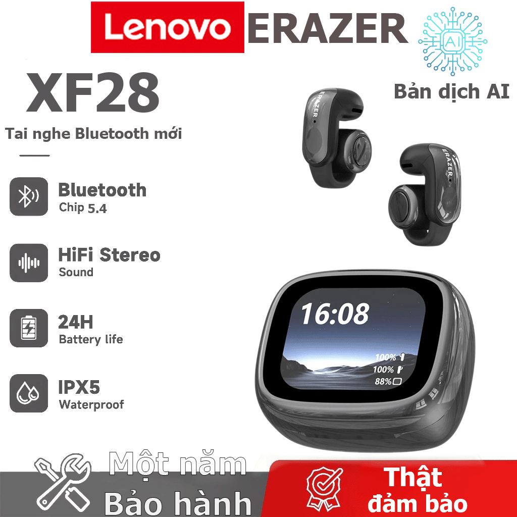 Bảo hành một năm Lenovo ERAZER XF28 AI Dịch thuật thông minh Tai nghe Bluetooth Bluetooth 5.4 HD Màn hình cuộc gọi thoại HD Tai nghe ASMR | BigBuy360 - bigbuy360.vn