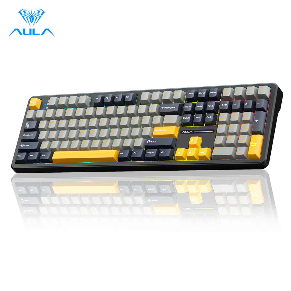 Aula F108 Bàn phím cơ tùy chỉnh 108 phím Tri-mode Hot có thể hoán đổi ánh sáng RGB PBT Keycap 4000mA