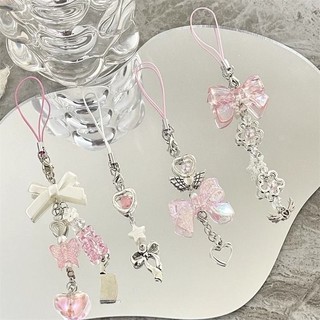  Ngọt Hồng Đào Mặt Dây Chuyền Nơ Hạt Handmade Y2K Quyến Rũ Móc Khóa Kawaii Túi Điện Thoại Dễ Thương Ins Hàn Quốc Phụ Kiện Trang Sức Thời Trang 