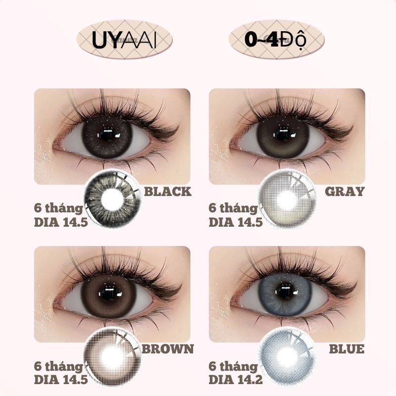 Kính Áp tròng MCK1 UYAAI Đen Xám Nâu Màu xanh 0 ~ 4 Độ (1 cặp) Ống kính 14,2-14,5mm 6 tháng bán nhiệ