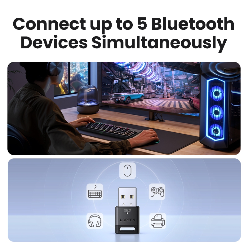 Bộ chuyển đổi Bluetooth USB UGREEN, 6.0 Dongle cho PC, Plug & Play cho Windows 11 / 10 / 8.1, Bộ thu và phát Bluetooth cho chuột | BigBuy360 - bigbuy360.vn