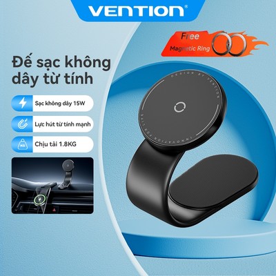 Vention 15W Giá đỡ điện thoại ô tô từ tính Sạc không dây Dễ dàng dán với khả năng tương thích đa năng cho bảng điều khiển trung tâm