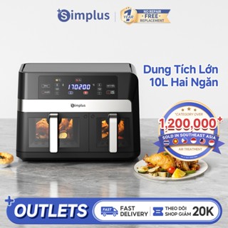 Simplus Nồi Chiên Không Dầu Hai Ngăn Dung Tích Lớn 10LMàn Hình LCD Menu 11 Món Cài Sẵn Cửa Sổ Trong Suốt KQZG020