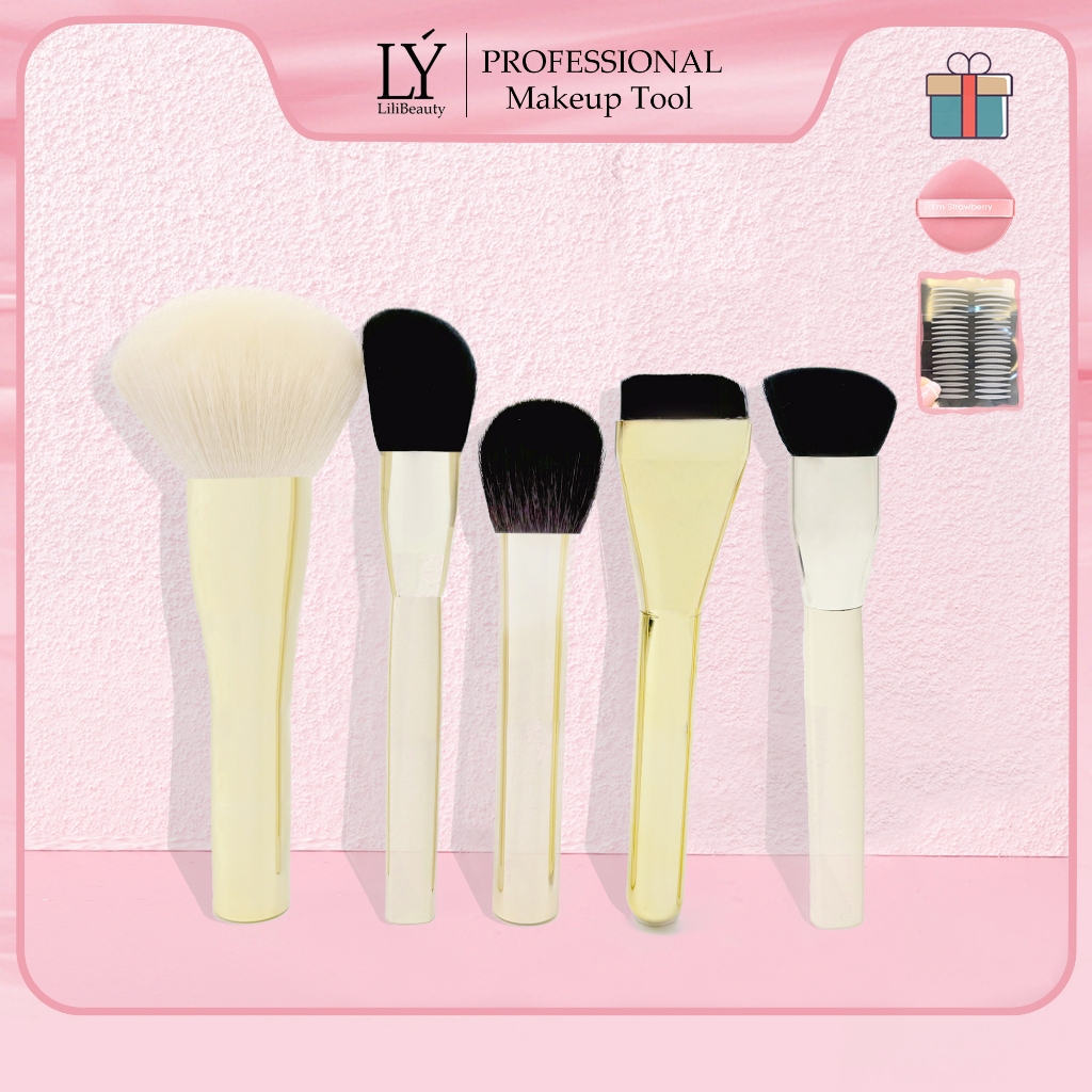 [LiliBeauty] Cọ trang điểm dạng bột Bàn chải nền Bàn chải vàng Tay cầm Lược chải má hồng JS01