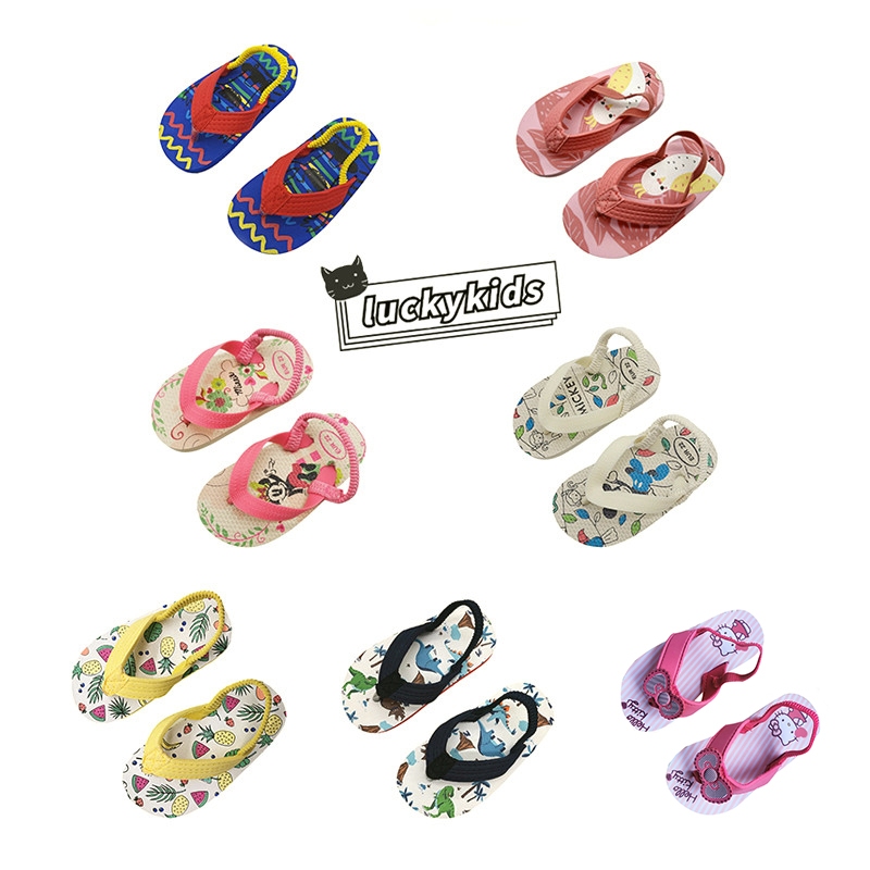 Mùa Hè Mới Bé Trai Bé Gái Họa Tiết Hoạt Hình Lật Dép Dễ Thương Trẻ Em Đế Mềm Dép Sandal Giày Đi Biển