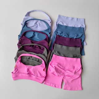 2 Miếng Tập Yoga Phù Hợp Với Nữ Liền Mạch Thể Dục Tập Gym Quần Áo Dây Áo Ngực Thể Thao Quần Short Tập Luyện Bộ Trang Phục Tập Gym