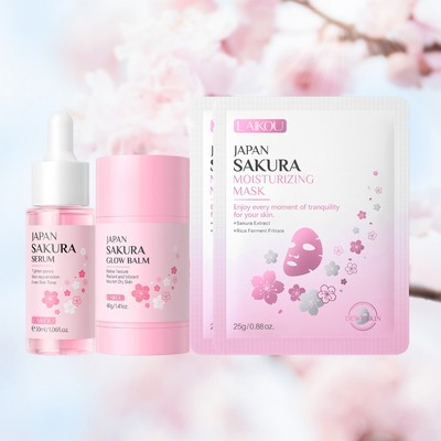 LAIKOU Japan Sakura Radiance Skincare Set Hydrating Even Skin Tone Glow Up Set 4 chiếc