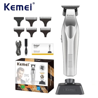 Kemei Zero Gapped Tông đơ cắt tóc chuyên nghiệp 9000RPM DLC Máy cắt tóc không dây Máy cắt tóc hoàn thiện có thể sạc lại