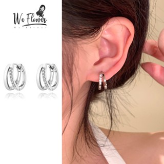 WeFlower Punk S925 Bạc Pha Lê Chữ Thập Vòng Tròn Vòng Bông Tai Nữ Đính Hôn Tiệc Tai Tròn Trang Sức