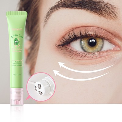 QUIYUM Trà xanh Kem mắt ba con lăn 20g Dưỡng ẩm kết cấu da mịn màng Giảm nếp nhăn Phát sáng rạng rỡ